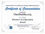 Association of California School Administrators Recognition Partners in Education Award OneDublin&nbsp;2014