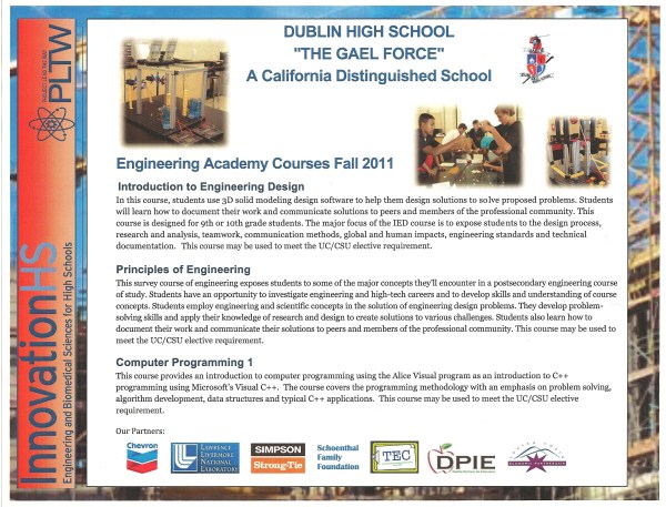 Dublin High School Engineering Academy Courses Fall 2011