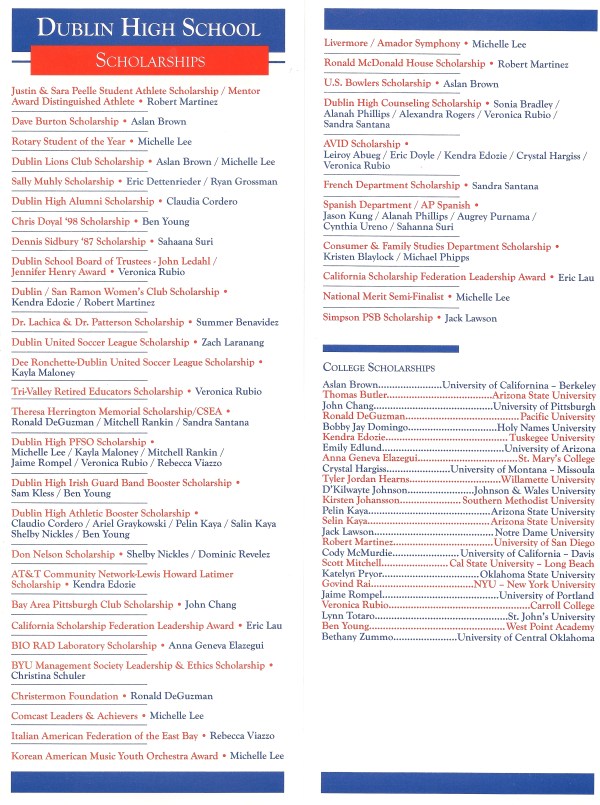 Dublin High School Class of 2011 Commencement Ceremony Program - Scholarships and Awards