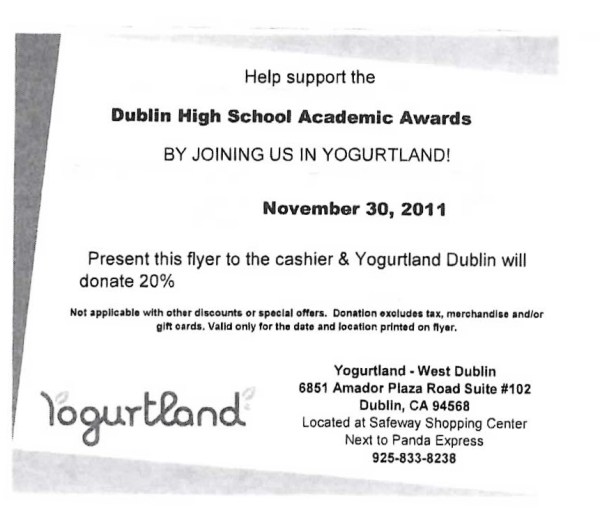 Dublin High School Yogurtland Fundraiser
