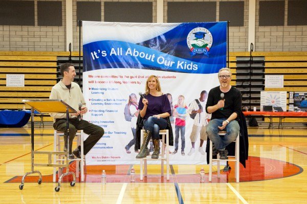 MythBusters Stars Adam Savage and Kari Byron at Dublin High School Engineering Academy Open House Feb 22 2012