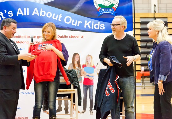 MythBusters Kari Byron and Adam Savage with Dublin High School Gaels Gear