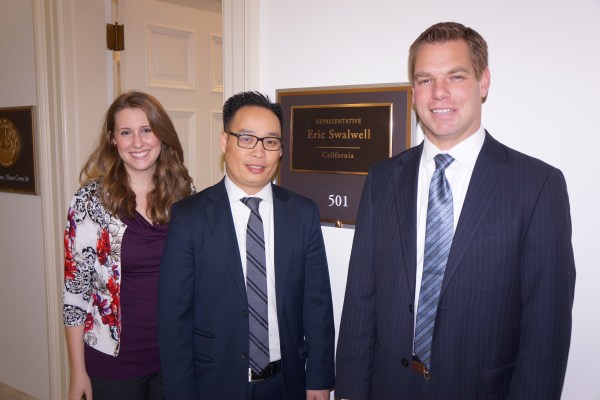 Eric Swalwell with Ricky Le and Karly Noblitt