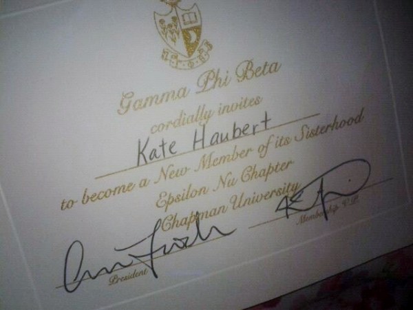 Chapman University Gamma Phi Beta Invitation