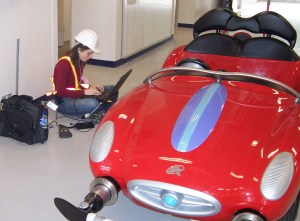 Molly with an Autopia vehicle