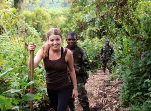 Kelsey hiking a volcano in Rwanda