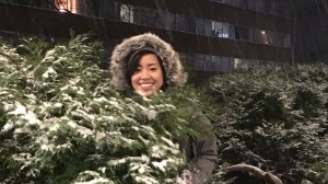 First snow in front of Bursley Hall (Liz's dorm)